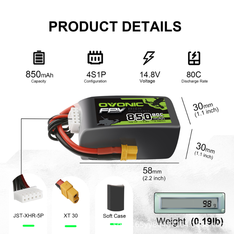 OVONIC 4S 14.8V 850mAh 80C LiP - đánh giá và giá Drone Zll Rc