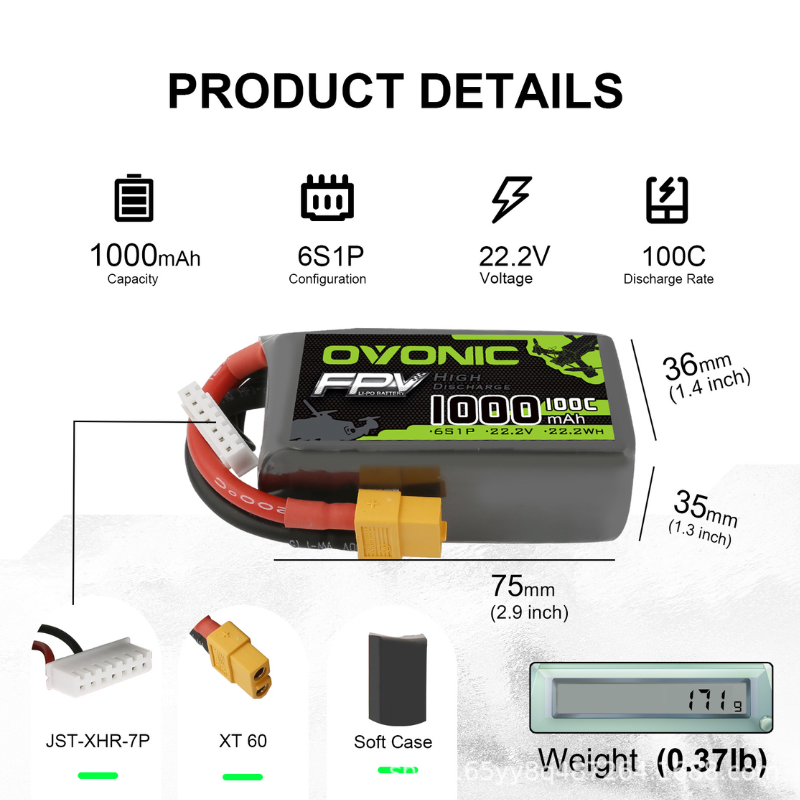 2Pcs OVONIC 1000mAh 100C 22.2V - đánh giá và giá Drone Zll Rc