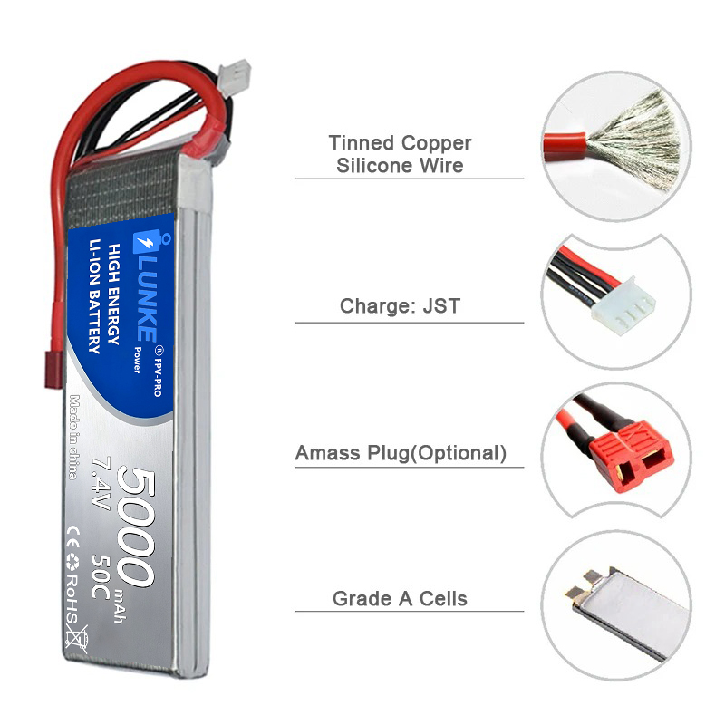 Batterie Lipo 2S 7.4V 5000mAh  - đánh giá và giá Drone Avion Rc