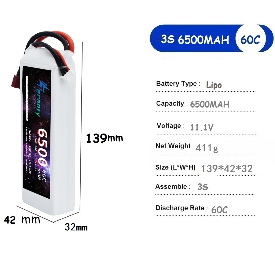 TERANTY  11.1V  6500MAH batter - đánh giá và giá Drone Avion Rc