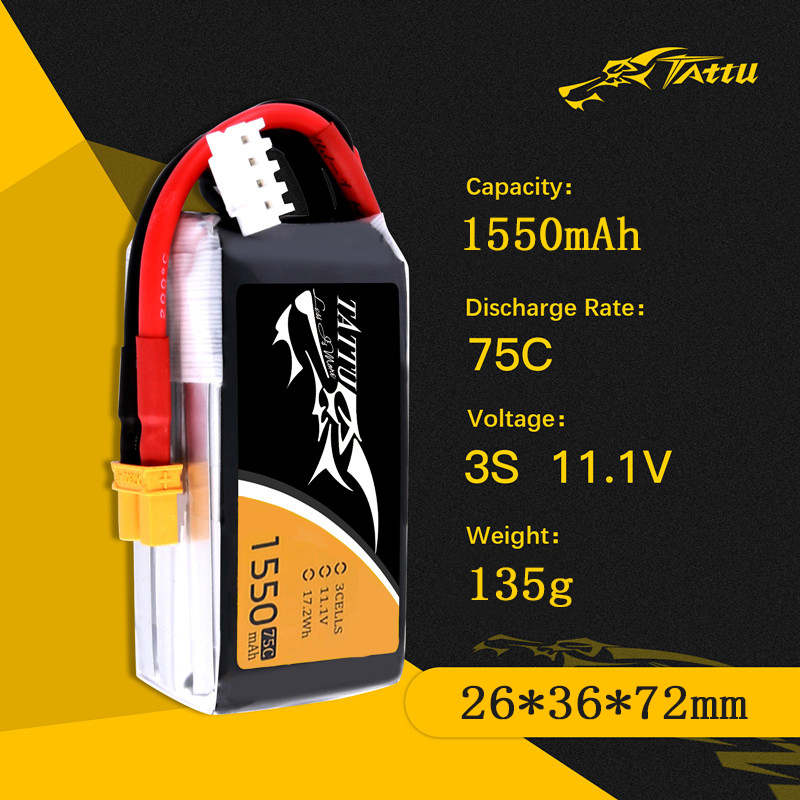 TATTU 3S 11.1V 1550mAh 75C LiP - đánh giá và giá Drone Zll Rc