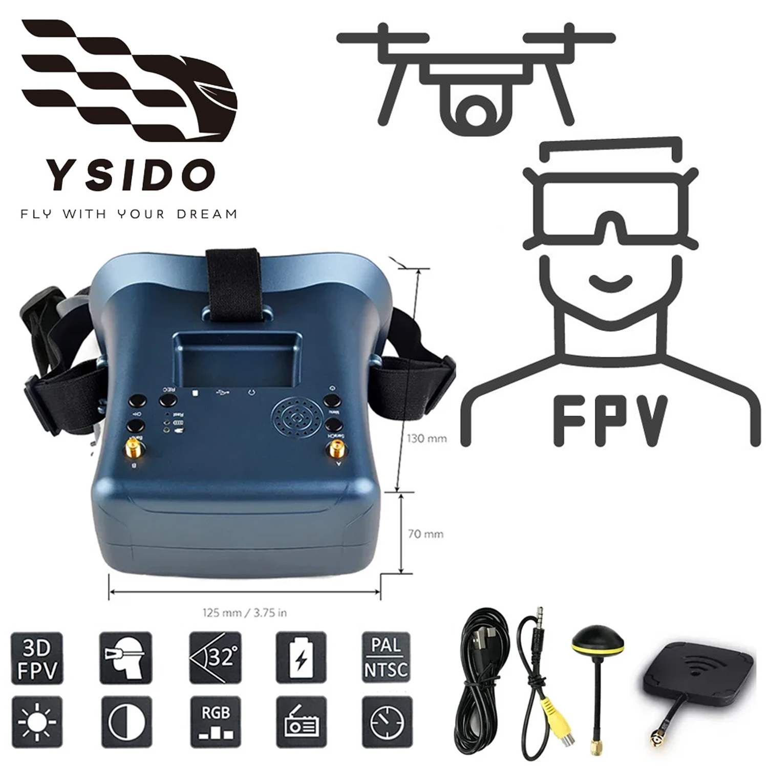 FPV Goggles 008D 5.8G 40CH 4.3 - đánh giá và giá Fpv Goggles Headset